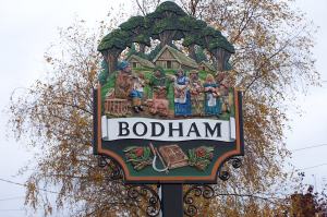 The new Bodham Village Sign, Bodham, North Norfolk, UK