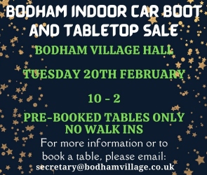 Bodham Indoor Car Boot and Table Top Sale 20 February 2024